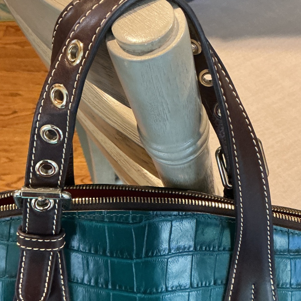 Dooney & Bourke Teal Croc-Embossed Satchel - Picture 7 of 8
